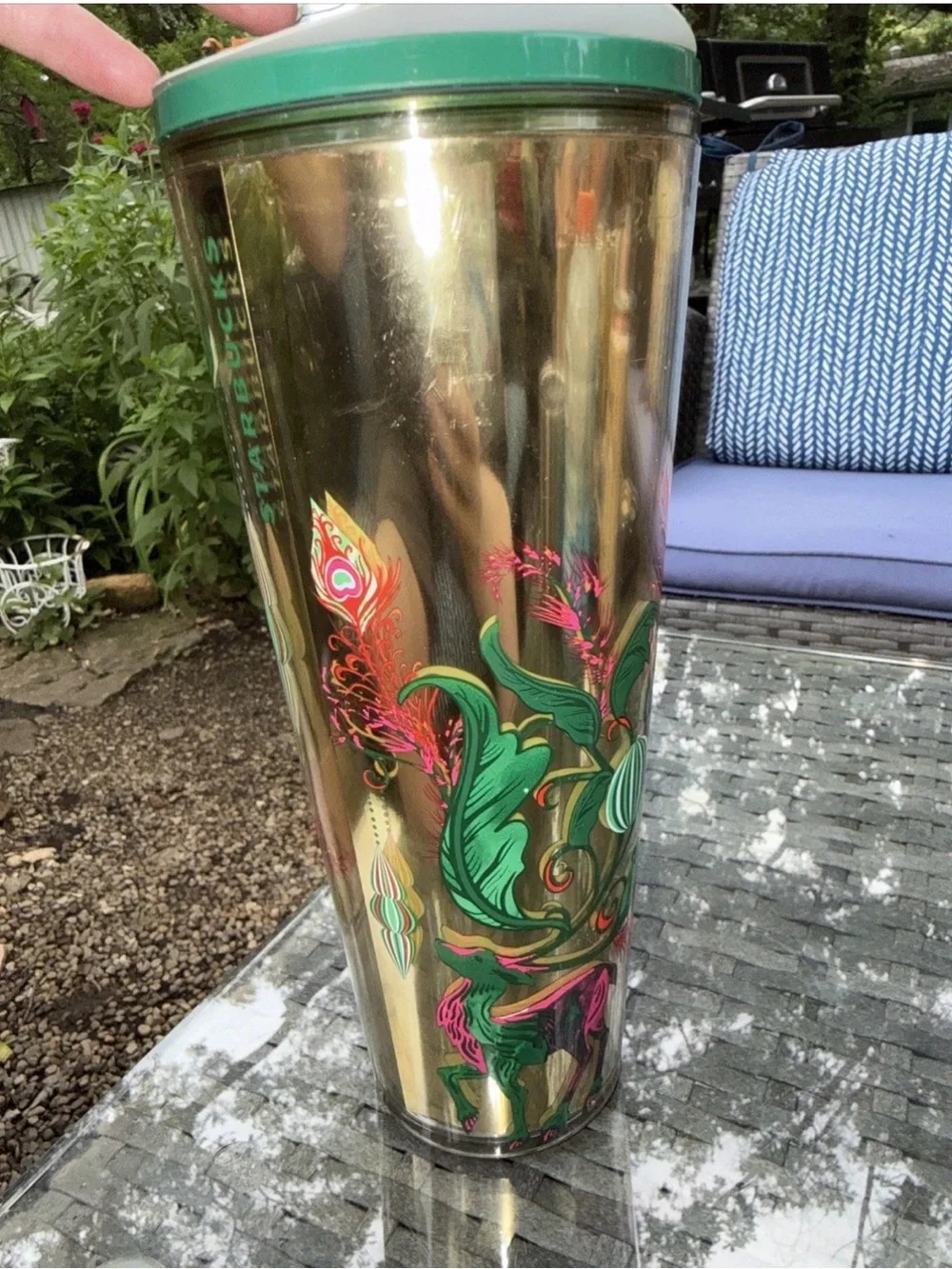 Starbucks 2024 Holiday Gold Peacock Reindeer Straw Topper Venti Tumbler 24oz NEW